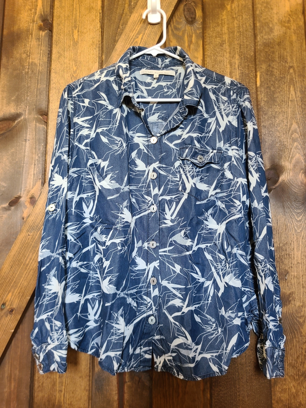 RACHEL Rachel Roy Navy / White Floral Print Button Down Blouse Size XL Fits M